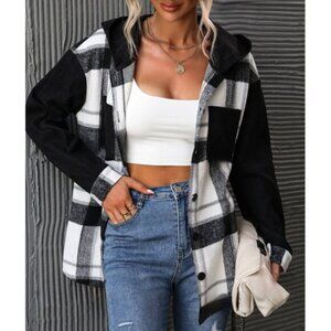 Plaid Print Drop Shoulder Hooded Shirt